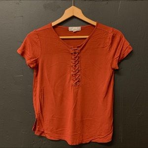 Rust Orange Laced Front Brass Shirt